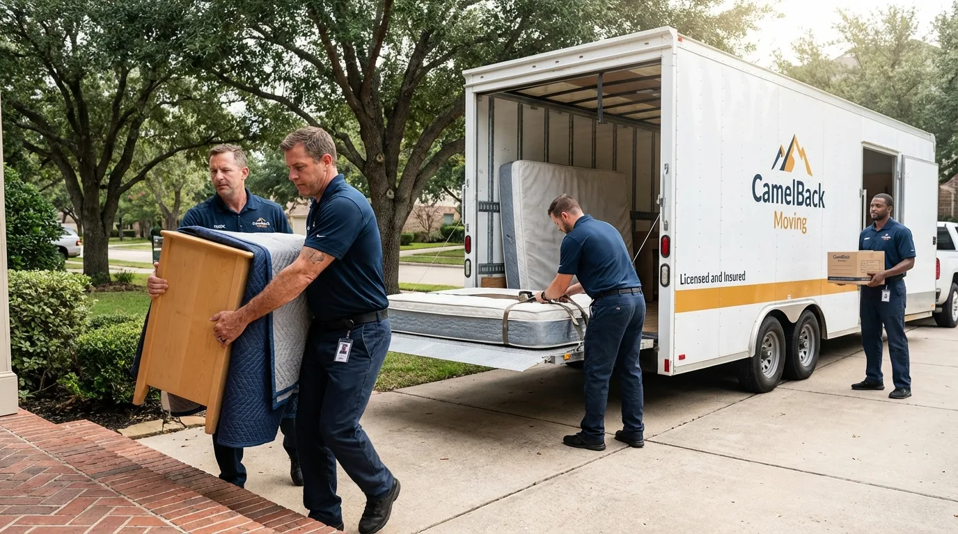 Crew loading residential truck for cross-state move from Barataria, LA