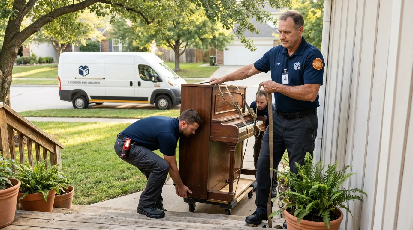 Licensed piano movers securing grand piano in Barataria, LA
