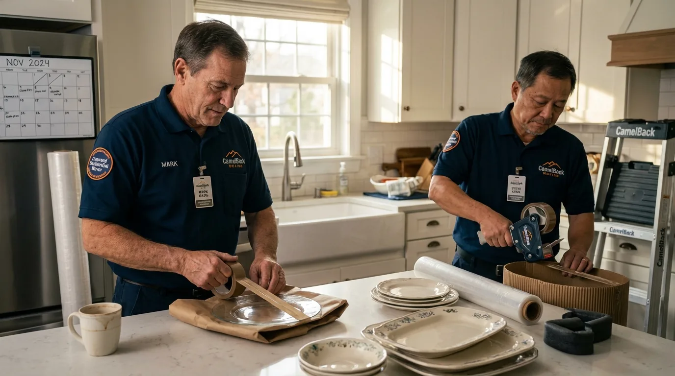 Professional crew packing kitchen dishware in Barataria, LA